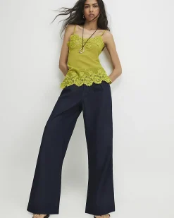 Indigo Wide Leg Tie Front Jeans