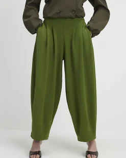 Khaki Balloon Leg Pleated Trousers