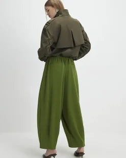 Khaki Balloon Leg Pleated Trousers