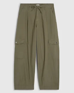 Khaki Barrel Leg Cargo Trousers