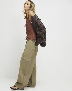 Khaki Barrel Leg Cargo Trousers