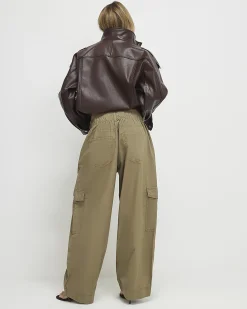Khaki Barrel Leg Cargo Trousers
