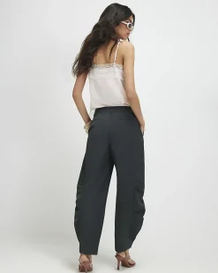 Khaki Barrel Leg Trousers