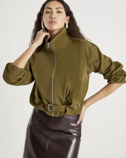 Khaki Belted Bubble Hem Jacket