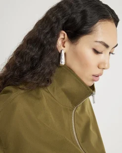 Khaki Belted Bubble Hem Jacket