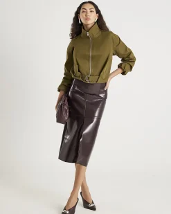 Khaki Belted Bubble Hem Jacket