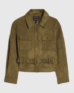 Khaki Belted Faux Suede Belted Jacket