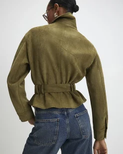 Khaki Belted Faux Suede Belted Jacket