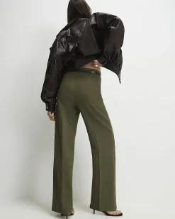 Khaki Belted Straight Leg Trousers