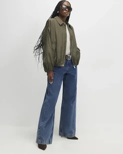 Khaki Bubble Hem Bomber Jacket