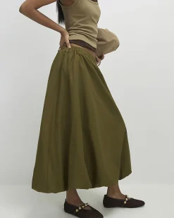 Khaki Bubble Hem Midi Skirt
