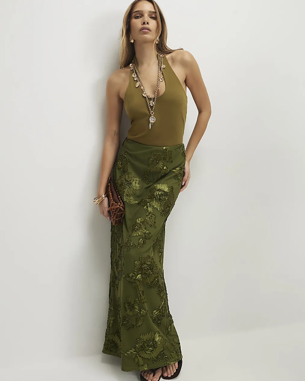 Khaki Cornelli Maxi Skirt