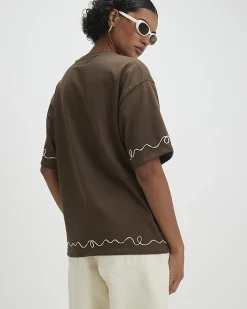 Khaki Cotton Blend Embroidered T-Shirt