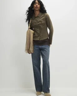 Khaki Cotton Blend Stretch Fitted Jacket