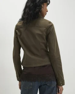 Khaki Cotton Blend Stretch Fitted Jacket