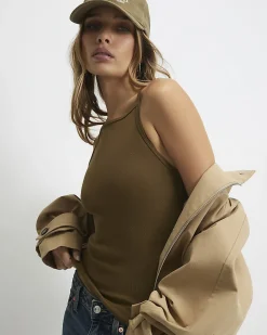 Khaki Cotton Blend Tank Top
