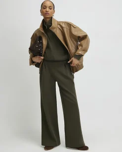 Khaki Cotton blend Zip Up Sweatshirt