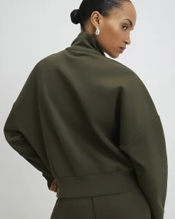 Khaki Cotton blend Zip Up Sweatshirt