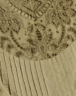 Khaki Cotton Cutwork Ruffle Blouse