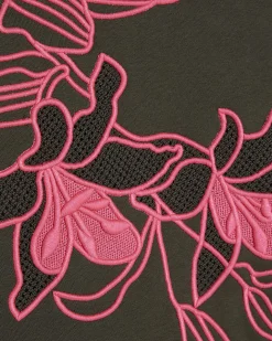 Khaki Cotton Embroidered Floral Sweatshirt
