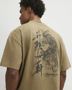 Khaki Cotton Japanese T-Shirt And Shorts Set