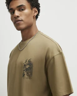 Khaki Cotton Japanese T-Shirt And Shorts Set