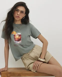 Khaki Cotton Negroni Embellished T-Shirt