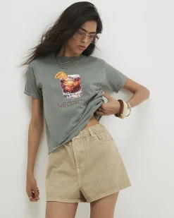 Khaki Cotton Negroni Embellished T-Shirt