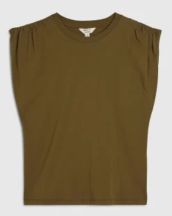 Khaki Cotton Premium Ruched Shoulder T-shirt
