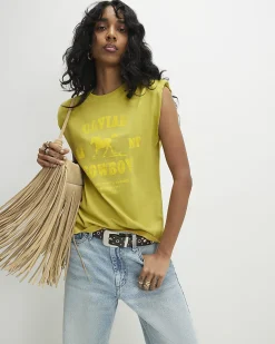 Khaki Cotton Shoulder Pad Rodeo T-Shirt