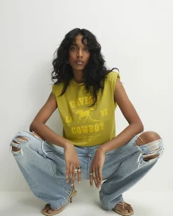 Khaki Cotton Shoulder Pad Rodeo T-Shirt