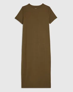 Khaki Cotton T-Shirt Midi Dress