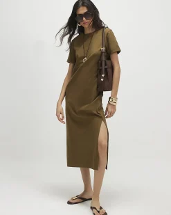 Khaki Cotton T-Shirt Midi Dress