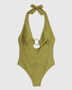 Khaki Diamante Ring Swimsuit