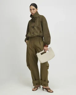 Khaki Faux Suede Drawstring Hem Bomber Jacket