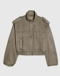 Khaki Faux Suede Shoulder Detail Jacket