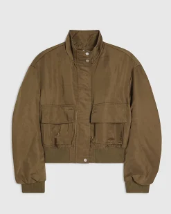 Khaki Funnel Neck Bomber Jacket
