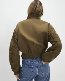 Khaki Funnel Neck Bomber Jacket