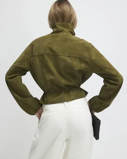 Khaki Funnel Neck Drawstring Jacket