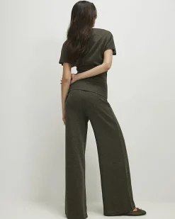 Khaki Glitter Wide Leg Trousers