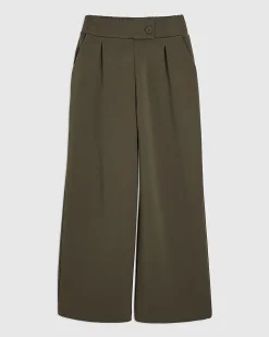 Khaki Jersey Tailored Wide Leg Trousers