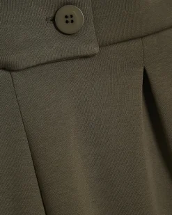 Khaki Jersey Tailored Wide Leg Trousers