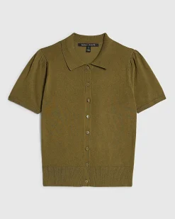 Khaki Knitted Short Sleeve Polo Cardigan