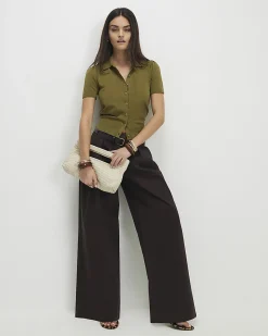 Khaki Knitted Short Sleeve Polo Cardigan