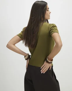 Khaki Knitted Short Sleeve Polo Cardigan