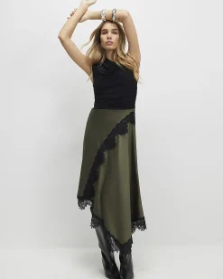 Khaki Lace Hybrid Drape Maxi Dress