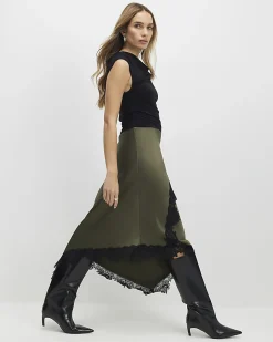 Khaki Lace Hybrid Drape Maxi Dress