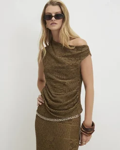 Khaki Lace Off The Shoulder Top