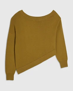 Khaki Linen Blend Asymmetric Knit Jumper