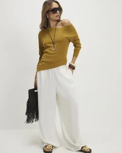 Khaki Linen Blend Asymmetric Knit Jumper